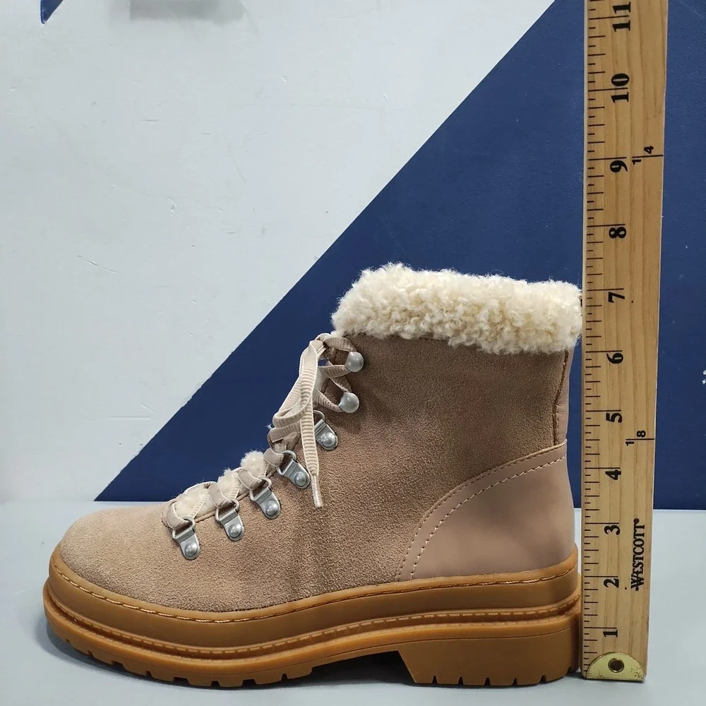 Splendid Yvonne Winter Boots Womens US 7.5M Multi Leather Faux Fur Trim Lace Up